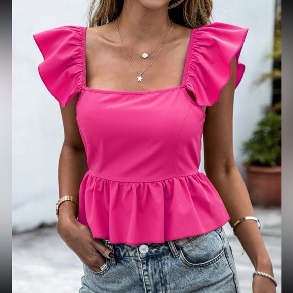 Boho ruffle hem tie back peplum blouse - Picture 4 of 6